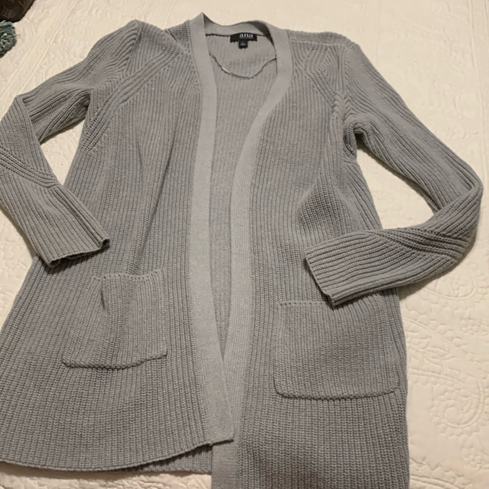 A.N.A. Open Long Knit Cardigan with front pockets. Grey Cotton knit.  Size Large